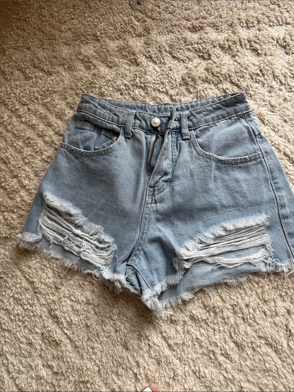 Princess Polly Light Blue Distressed Denim Shorts